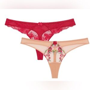 Red and Tan Lace Thong Set
